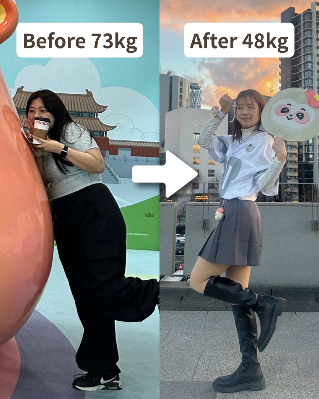 Before 73kg → After 48kg